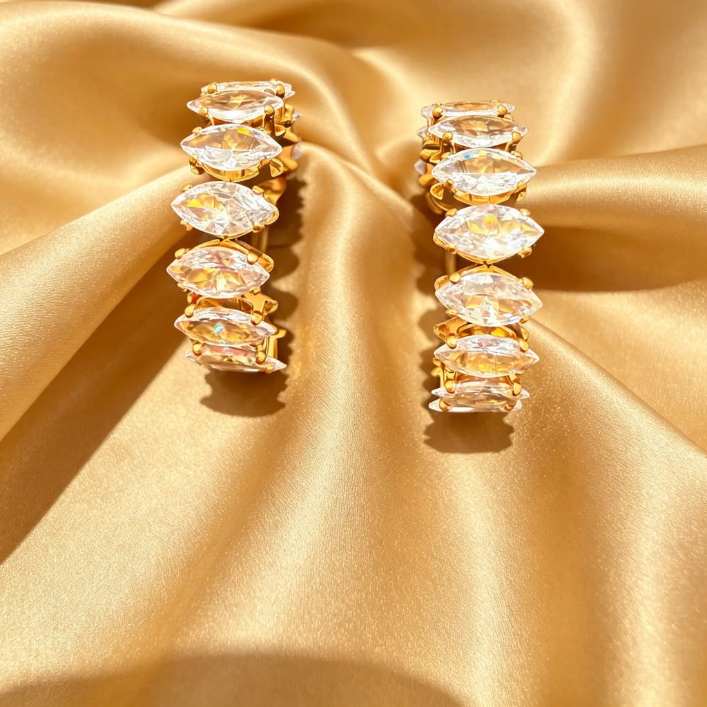 18K Gold PVD Stainless Steel Marquis CZ Stone Hoop Earrings