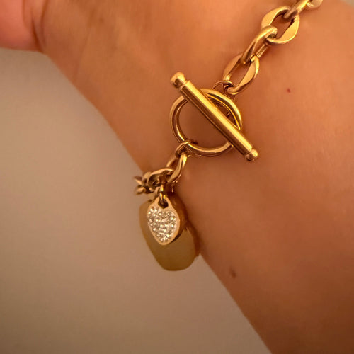 18K Gold Plated Heart Charm Chain Bracelet