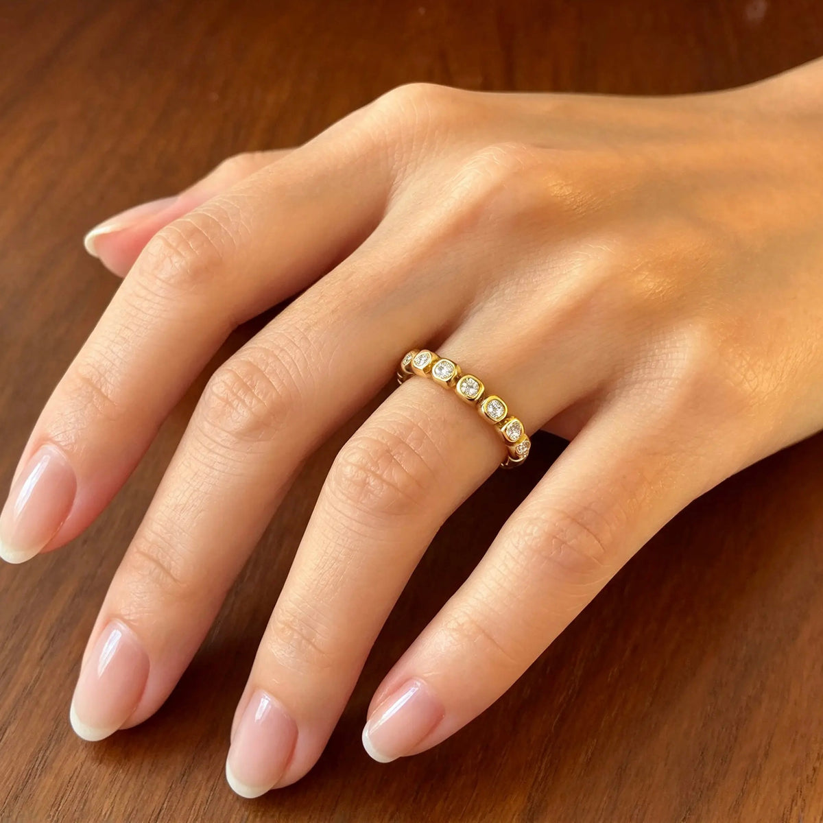 18K Gold PVD Beaded CZ Stacking Ring