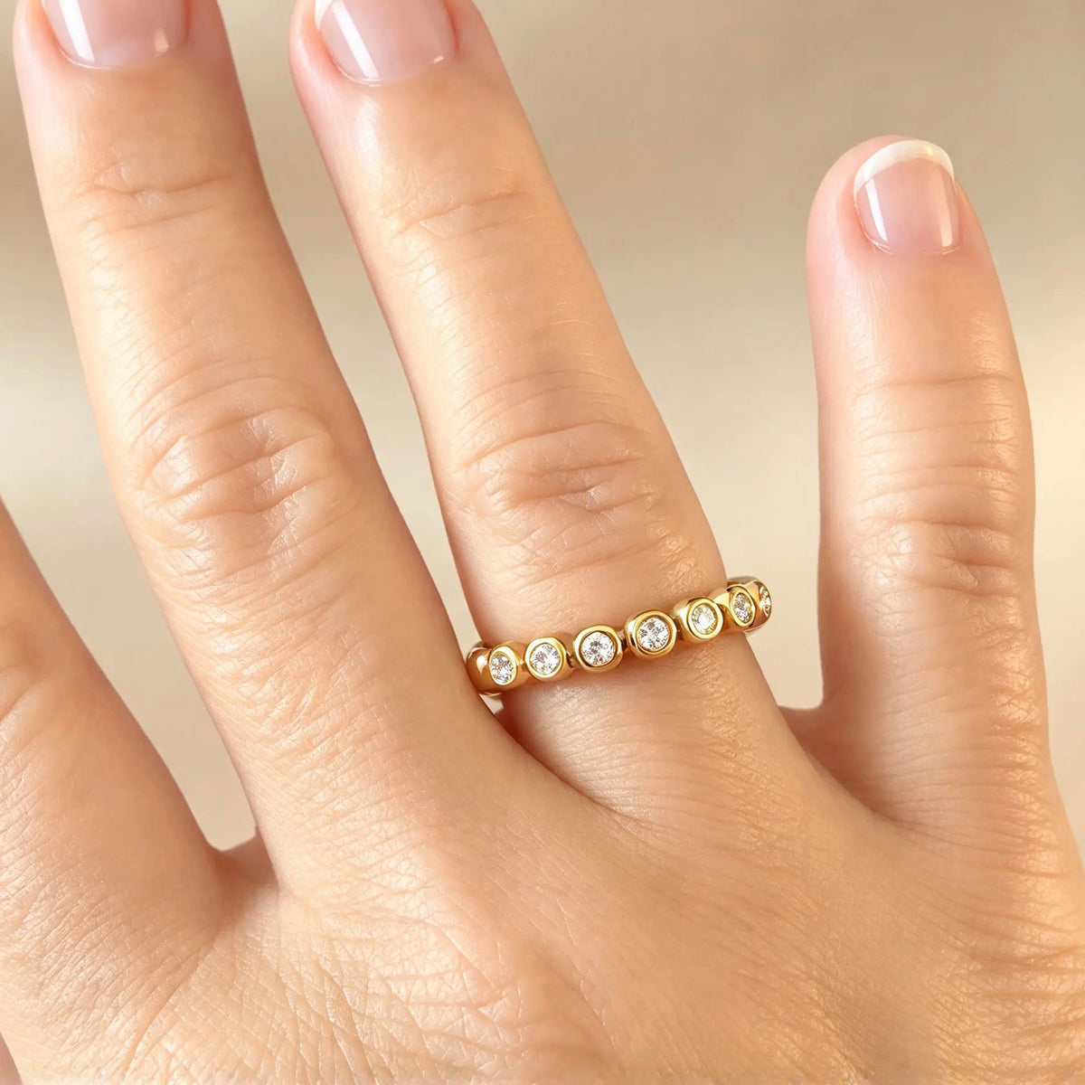18K Gold PVD Beaded CZ Stacking Ring