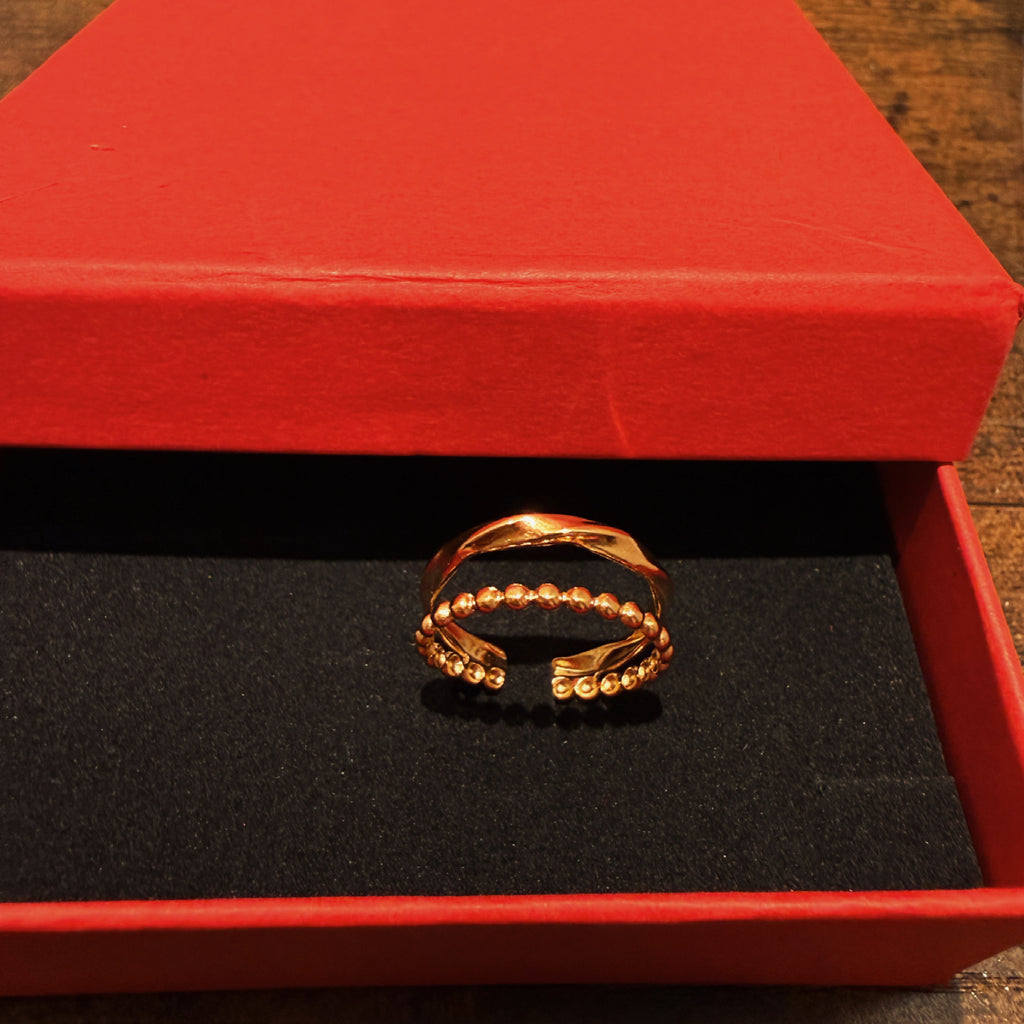 Bague double perlée en acier inoxydable PVD Or 18 carats