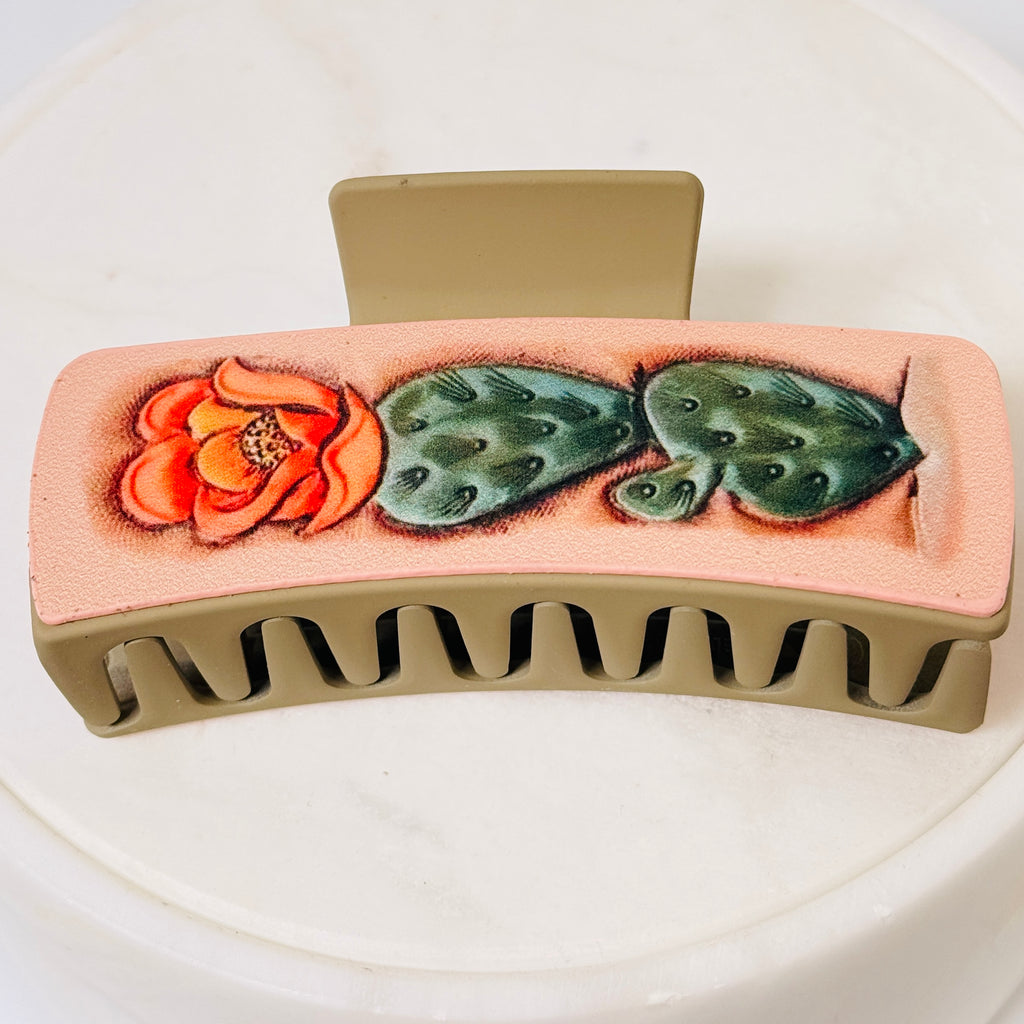Large cactus hair claw with matte embossed design