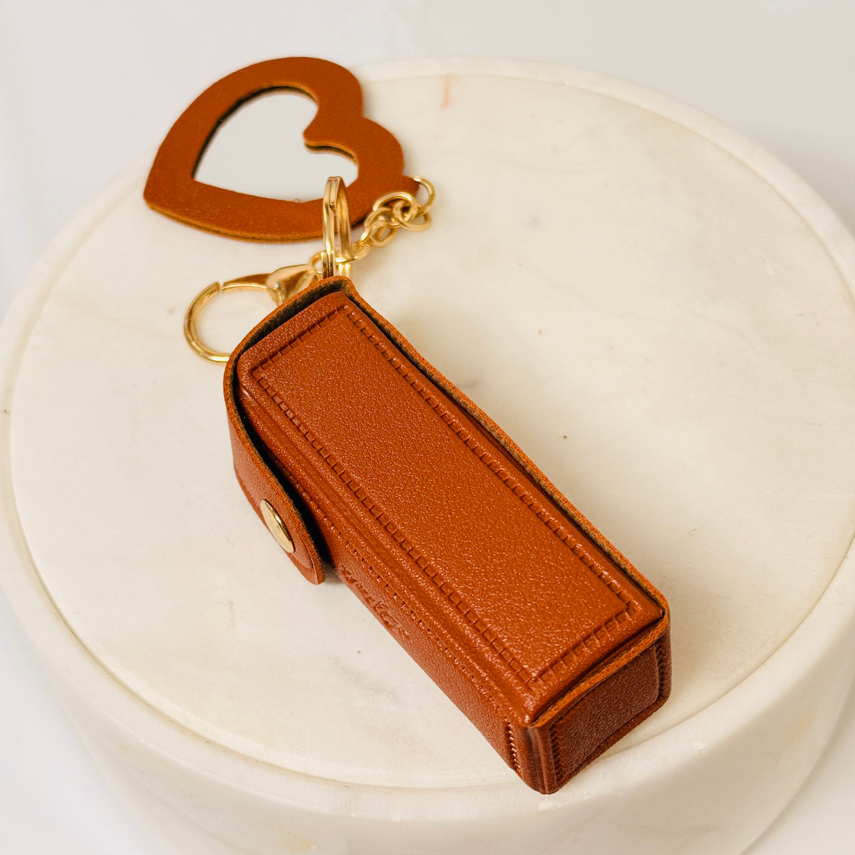 Mini Lipstick Holder Keychain Bag with Heart Mirror