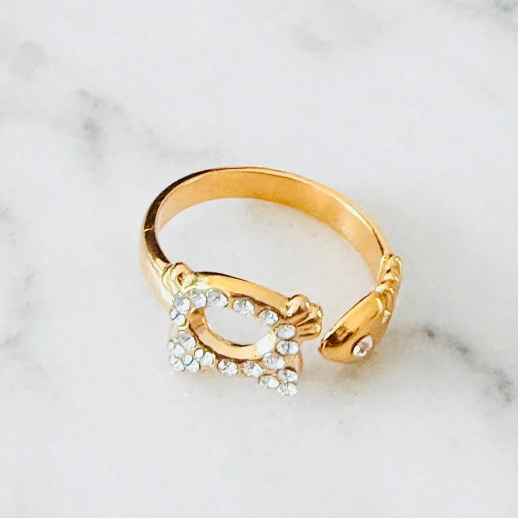 18K Gold-Plated Cat & Fish Bone Ring