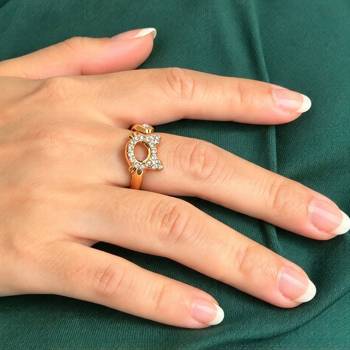 18K Gold-Plated Cat & Fish Bone Ring