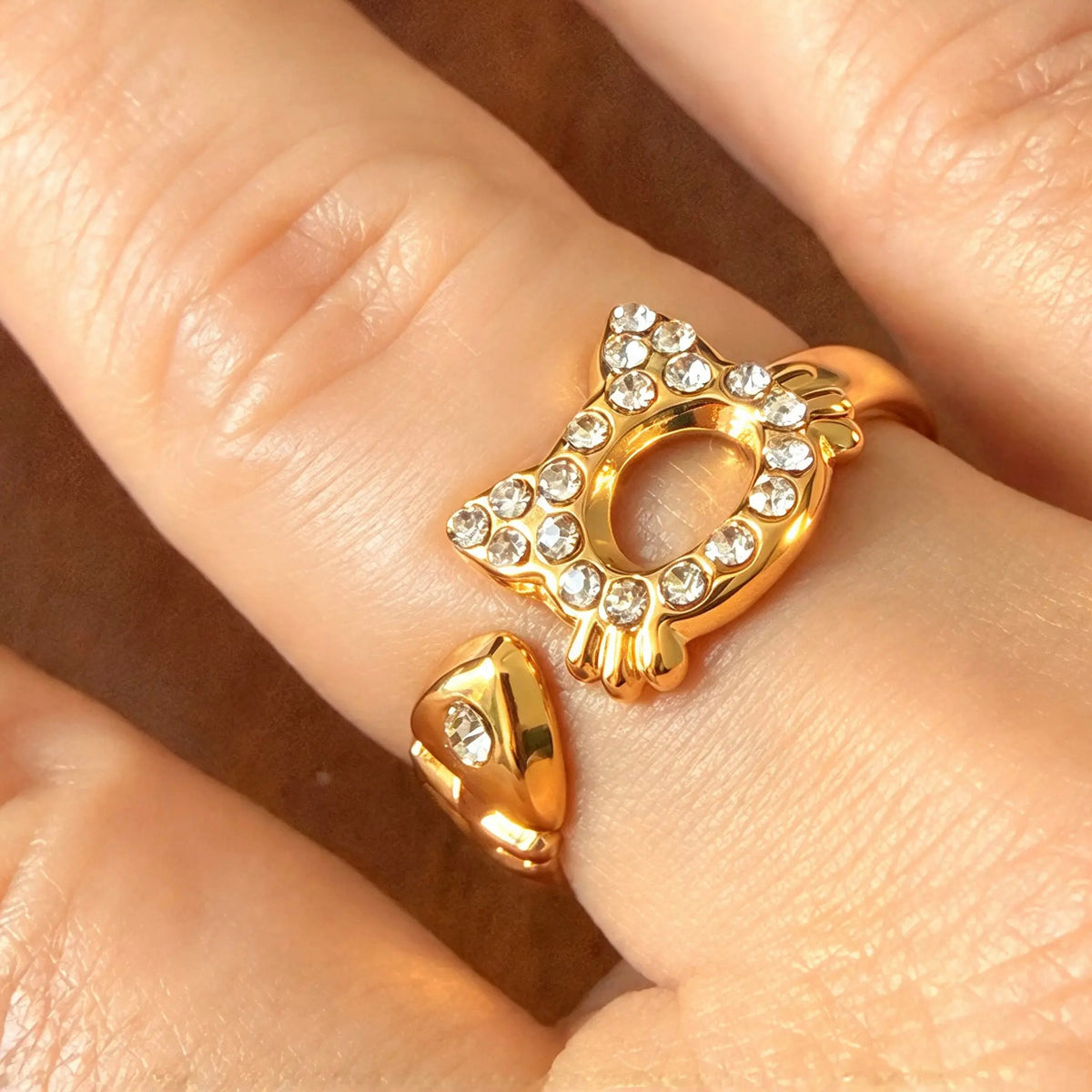 18K Gold-Plated Cat & Fish Bone Ring
