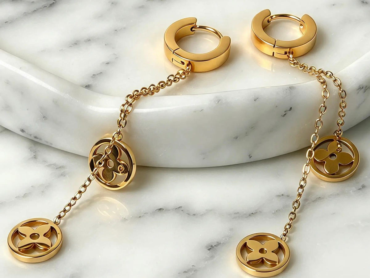 18K Gold-Plated Flower Charm Chain Drop Earrings