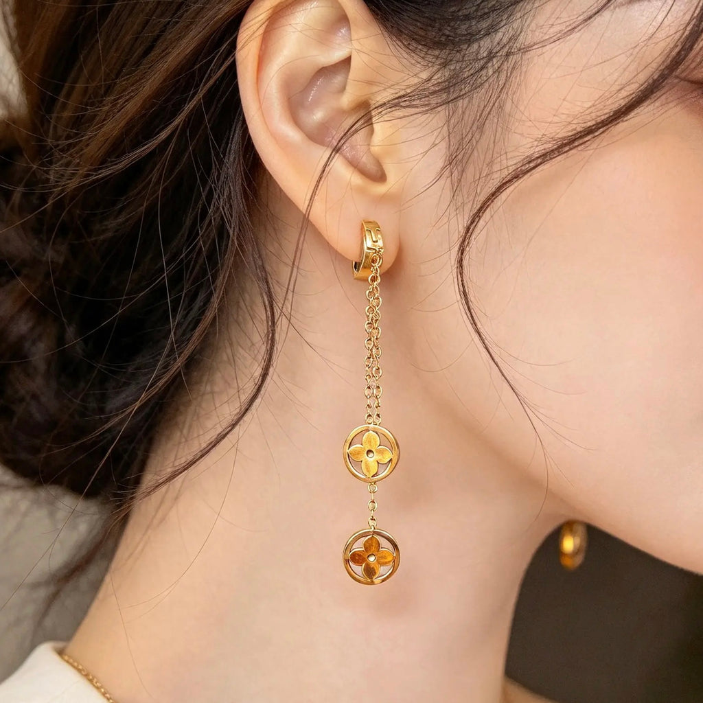 18K Gold-Plated Flower Charm Chain Drop Earrings