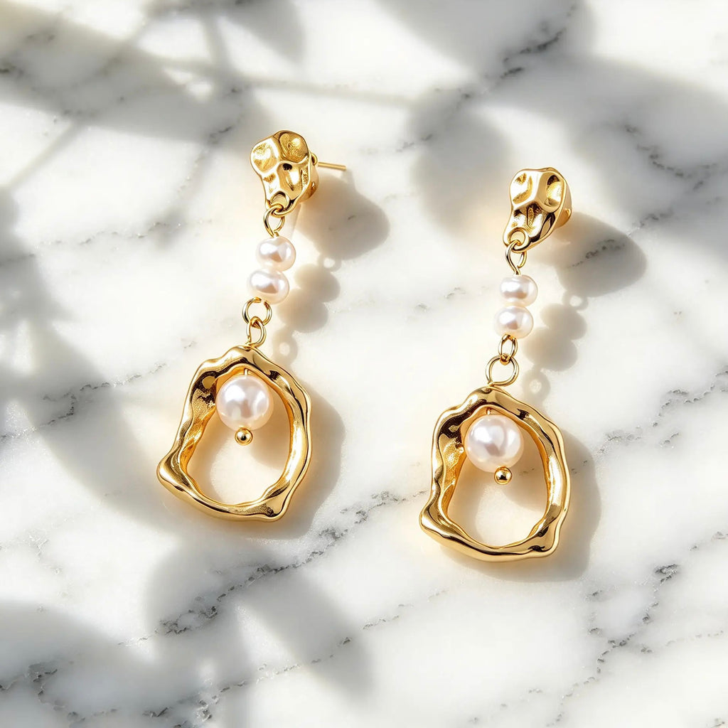 18K Gold PVD Sculptural Faux Pearl Drop Earrings