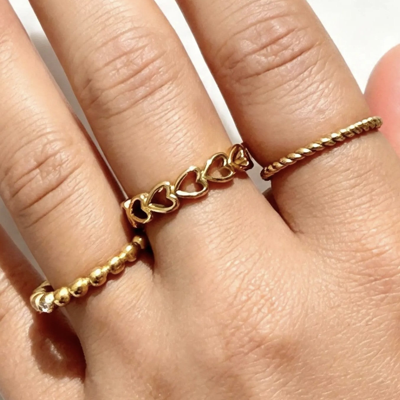 18K Gold PVD Beaded CZ Stacking Ring