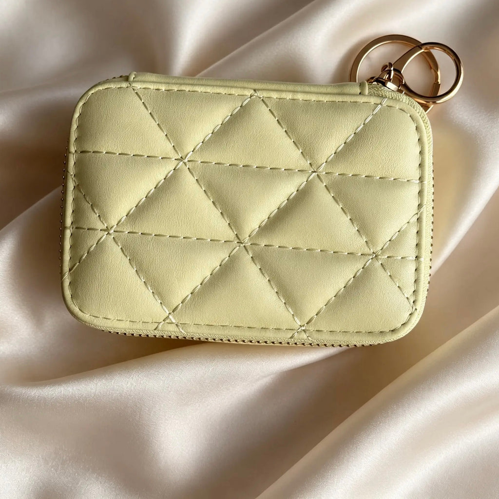 Trousse à rouge à lèvres matelassée avec miroir et crochet porte-clés | Mini pochette de maquillage en cuir PU