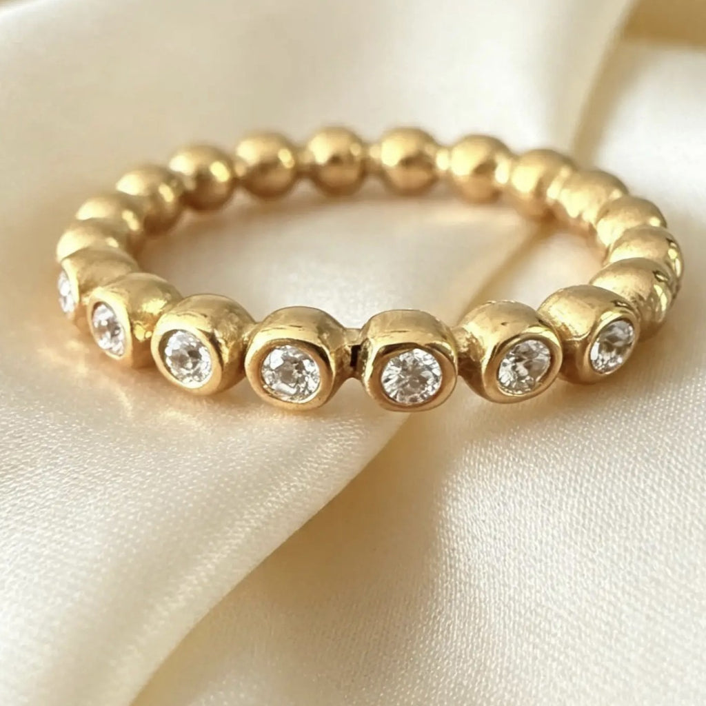 18K Gold PVD Beaded CZ Stacking Ring
