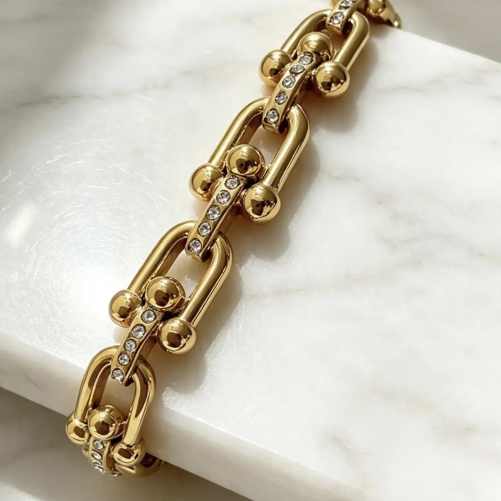 Bracelet jonc en acier inoxydable PVD or 18 carats et pierres