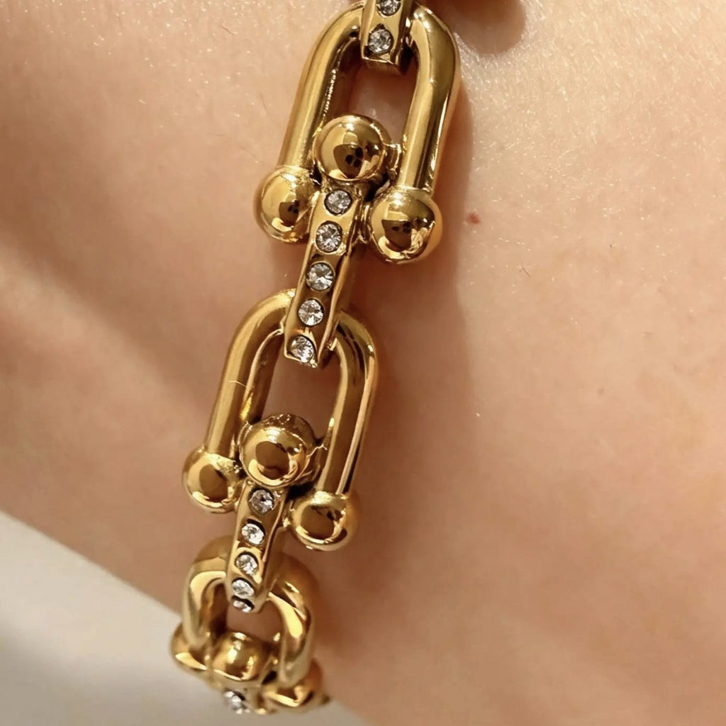 Bracelet jonc en acier inoxydable PVD or 18 carats et pierres