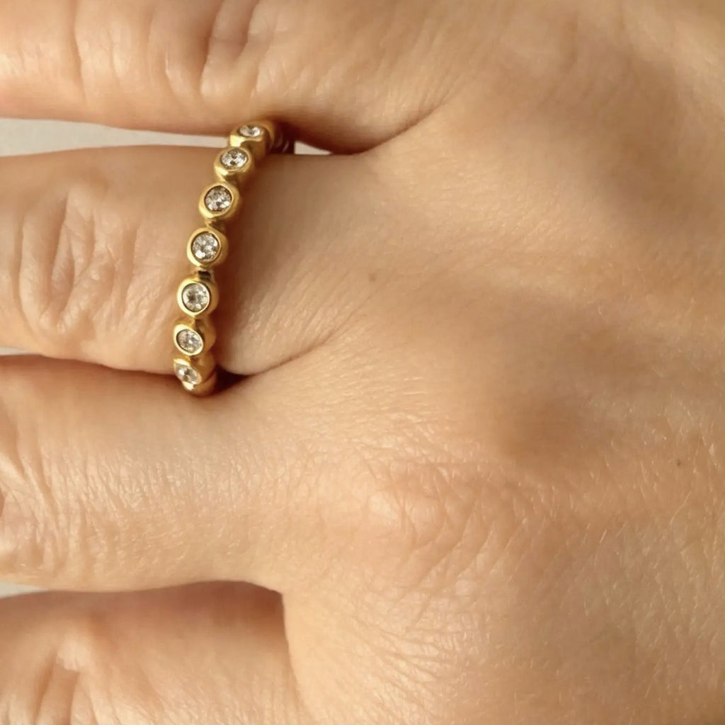 18K Gold PVD Beaded CZ Stacking Ring