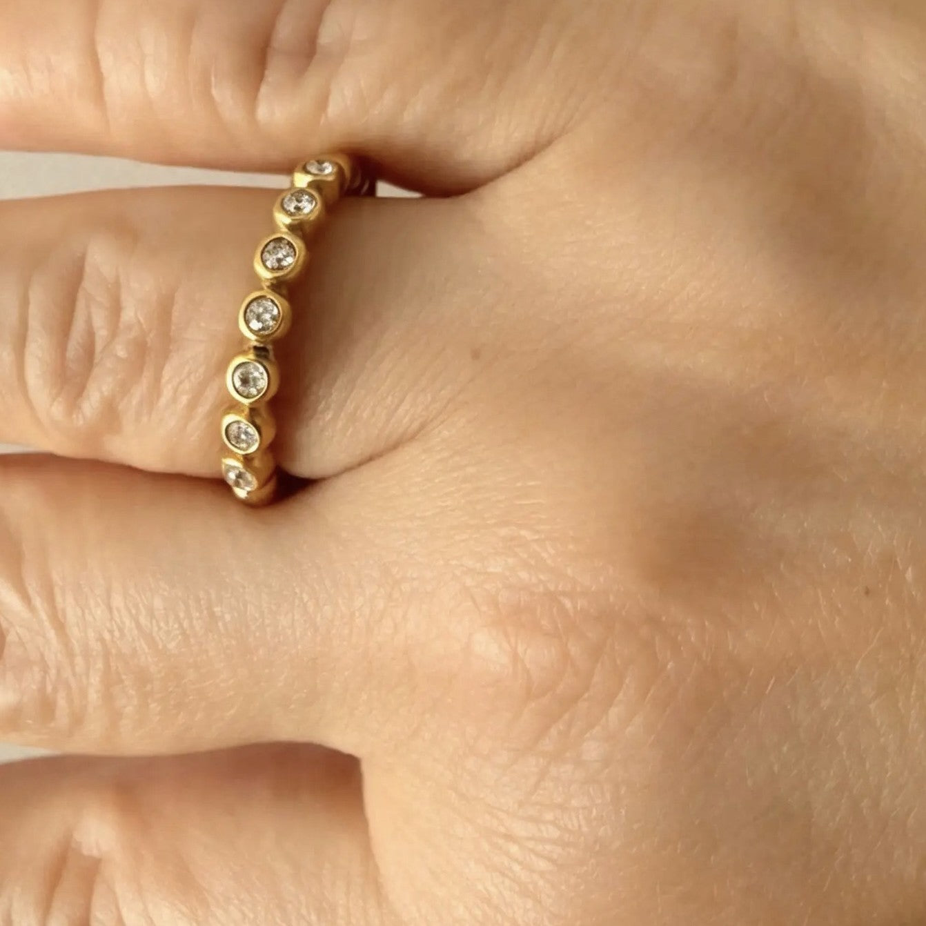 18K Gold PVD Beaded CZ Stacking Ring