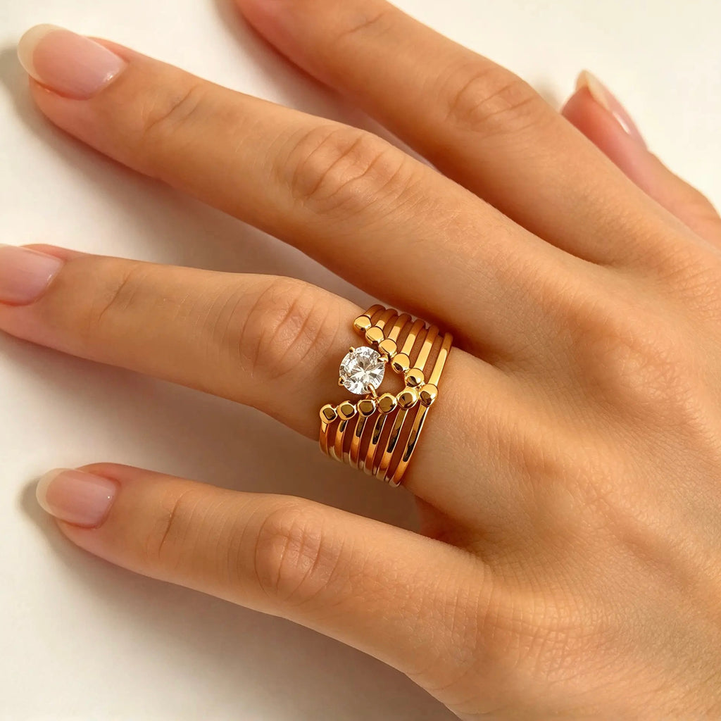 18K Gold-Plated Multi-Band Zircon Ring