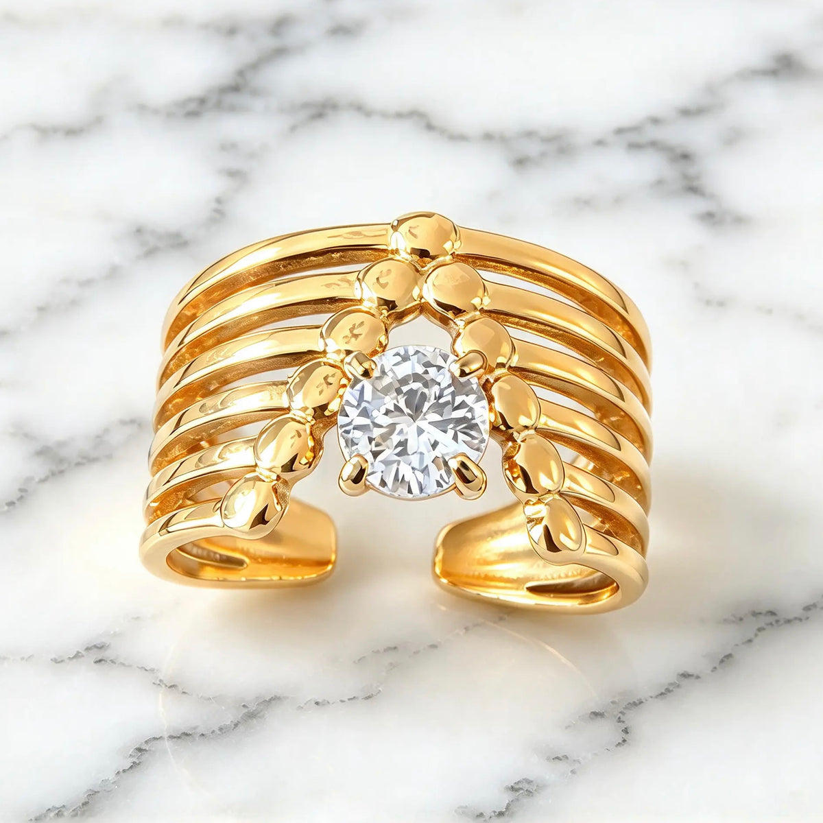 18K Gold-Plated Multi-Band Zircon Ring