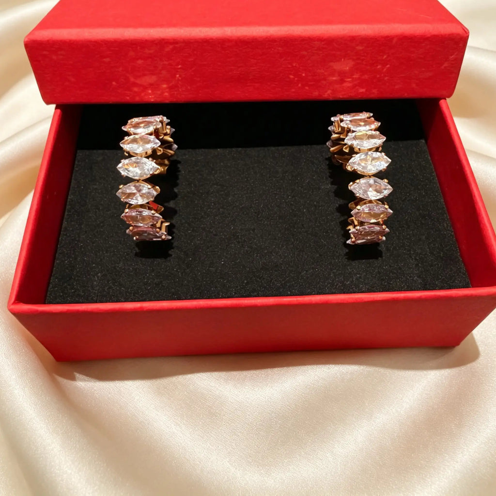 18K Gold PVD Stainless Steel Marquis CZ Stone Hoop Earrings