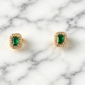 18K Gold-Plated Green Zircon Halo Stud Earrings