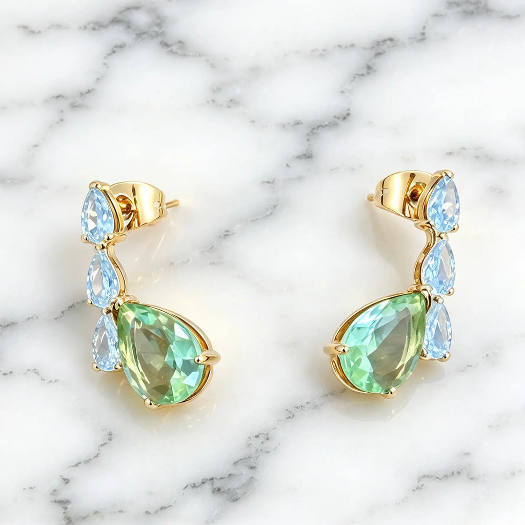 18K Gold-Plated Green Teardrop Earrings