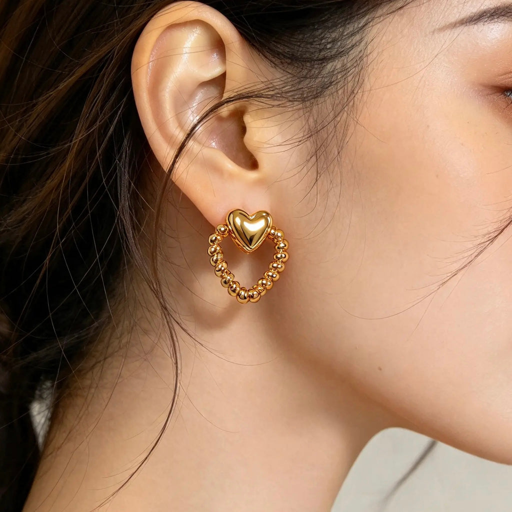 18K Gold-Plated Heart & Textured Oval Earrings