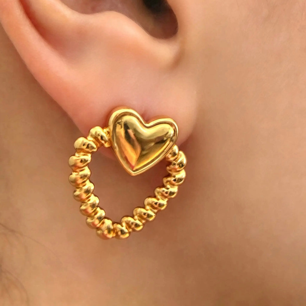 18K Gold-Plated Heart & Textured Oval Earrings