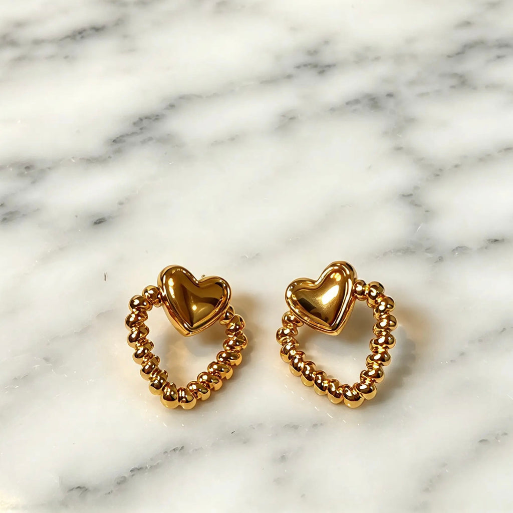 18K Gold-Plated Heart & Textured Oval Earrings
