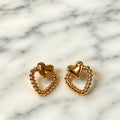 18K Gold-Plated Heart & Textured Oval Earrings