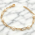 18K Gold PVD Pearl Paperclip Chain Bracelet