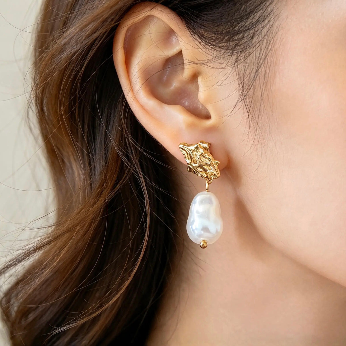 18K Gold-Plated Sculptural Pearl-Look Drop Earrings