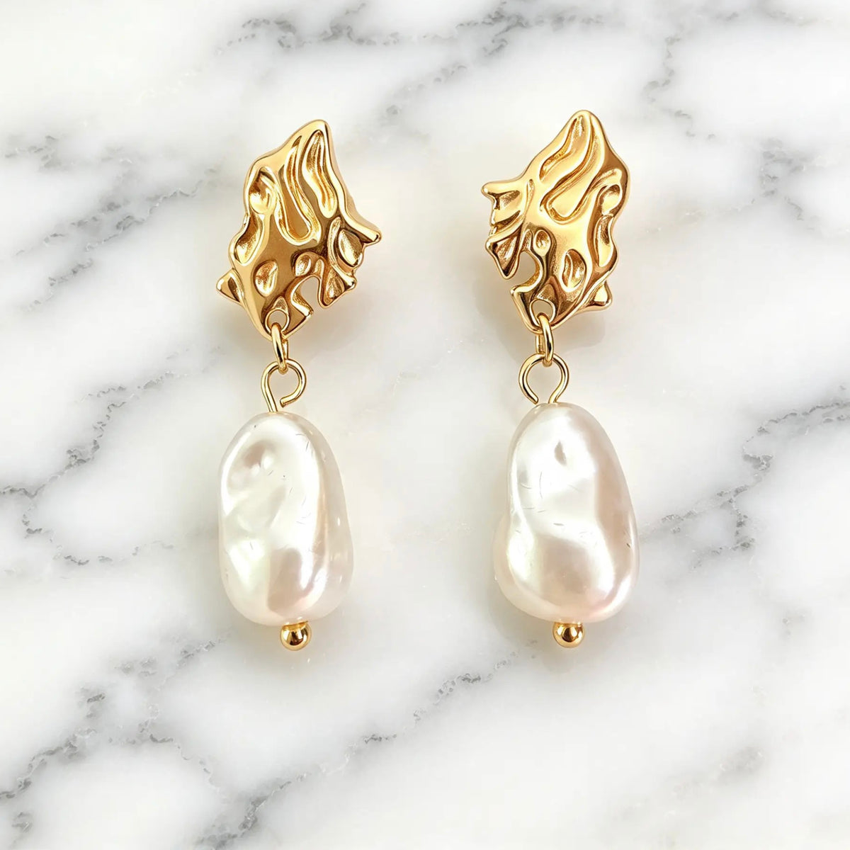 18K Gold-Plated Sculptural Pearl-Look Drop Earrings