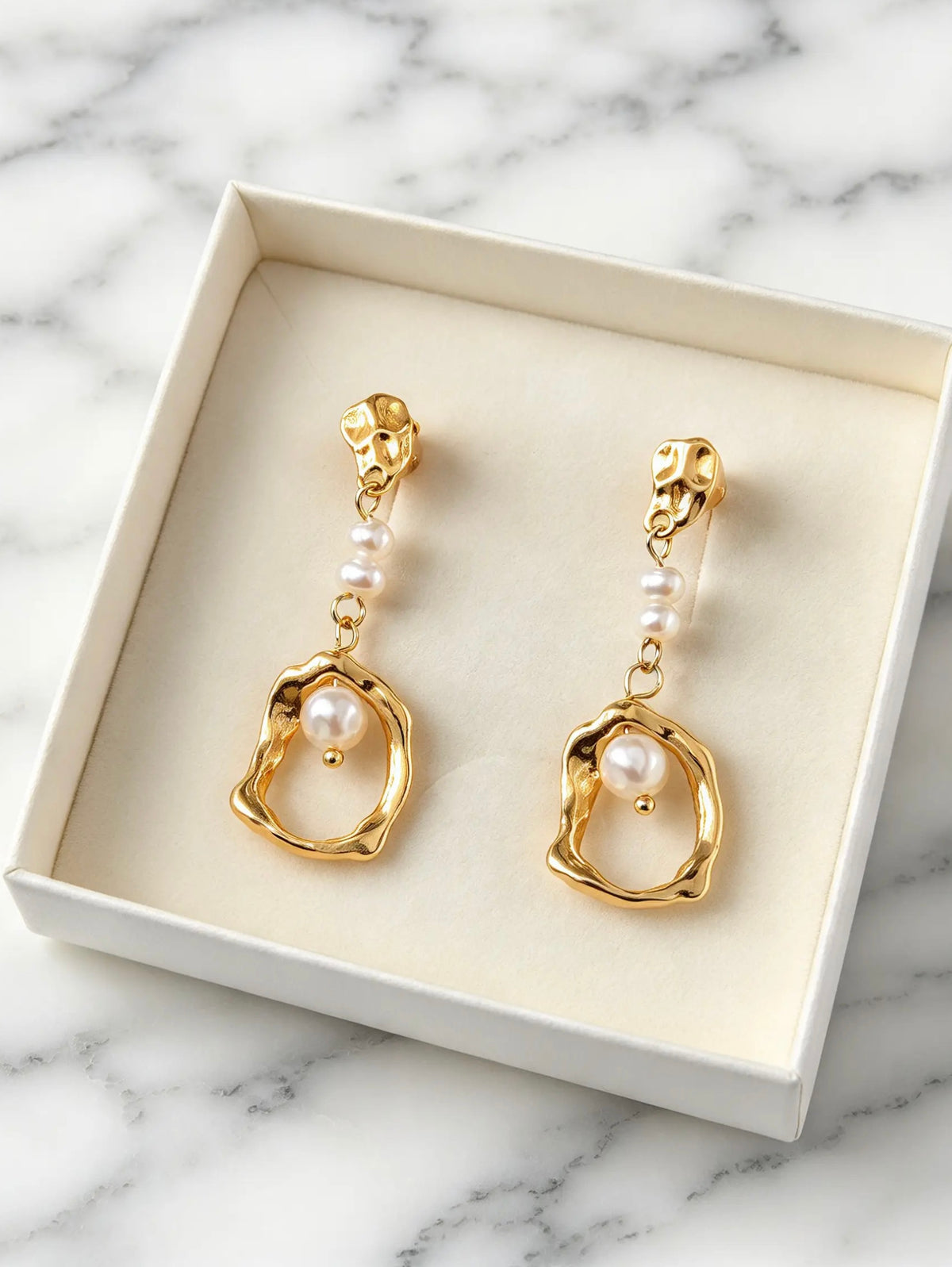 18K Gold PVD Sculptural Faux Pearl Drop Earrings