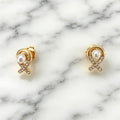 Pearl-Look Ribbon Stud Earrings with Zircon
